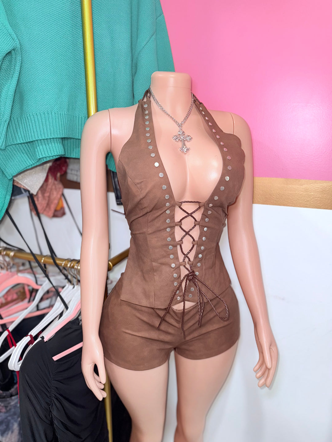 Leather Studded Halter Top