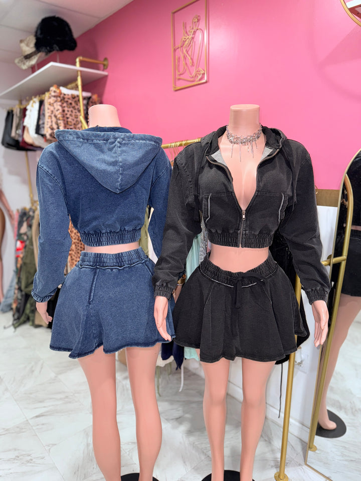 Cropped Hoodie Skirt Set