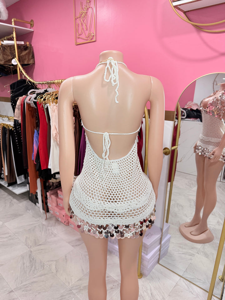Ariel Sequin Crochet Mini Dress