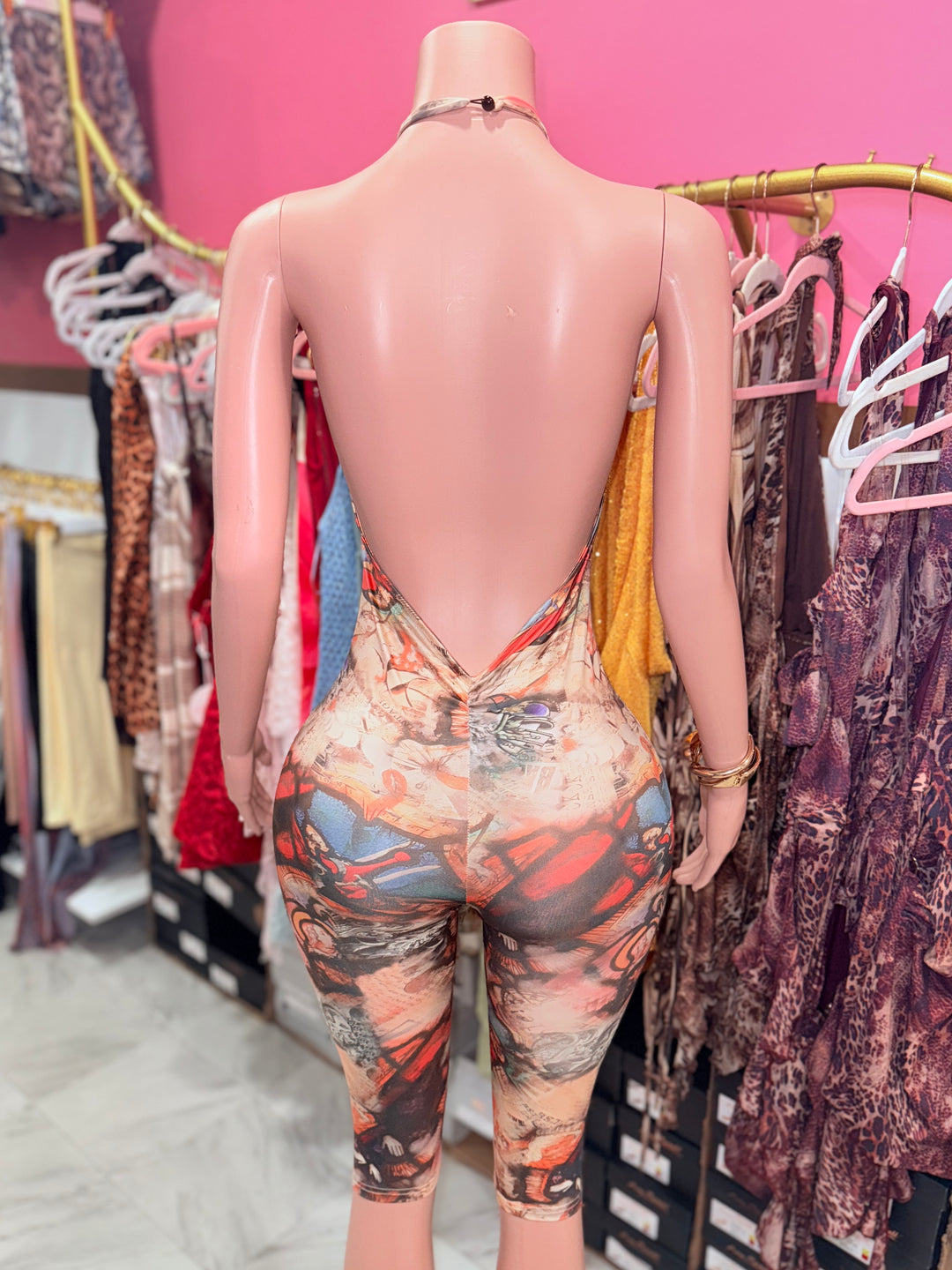 Roman Backless Capri Jumpsuit