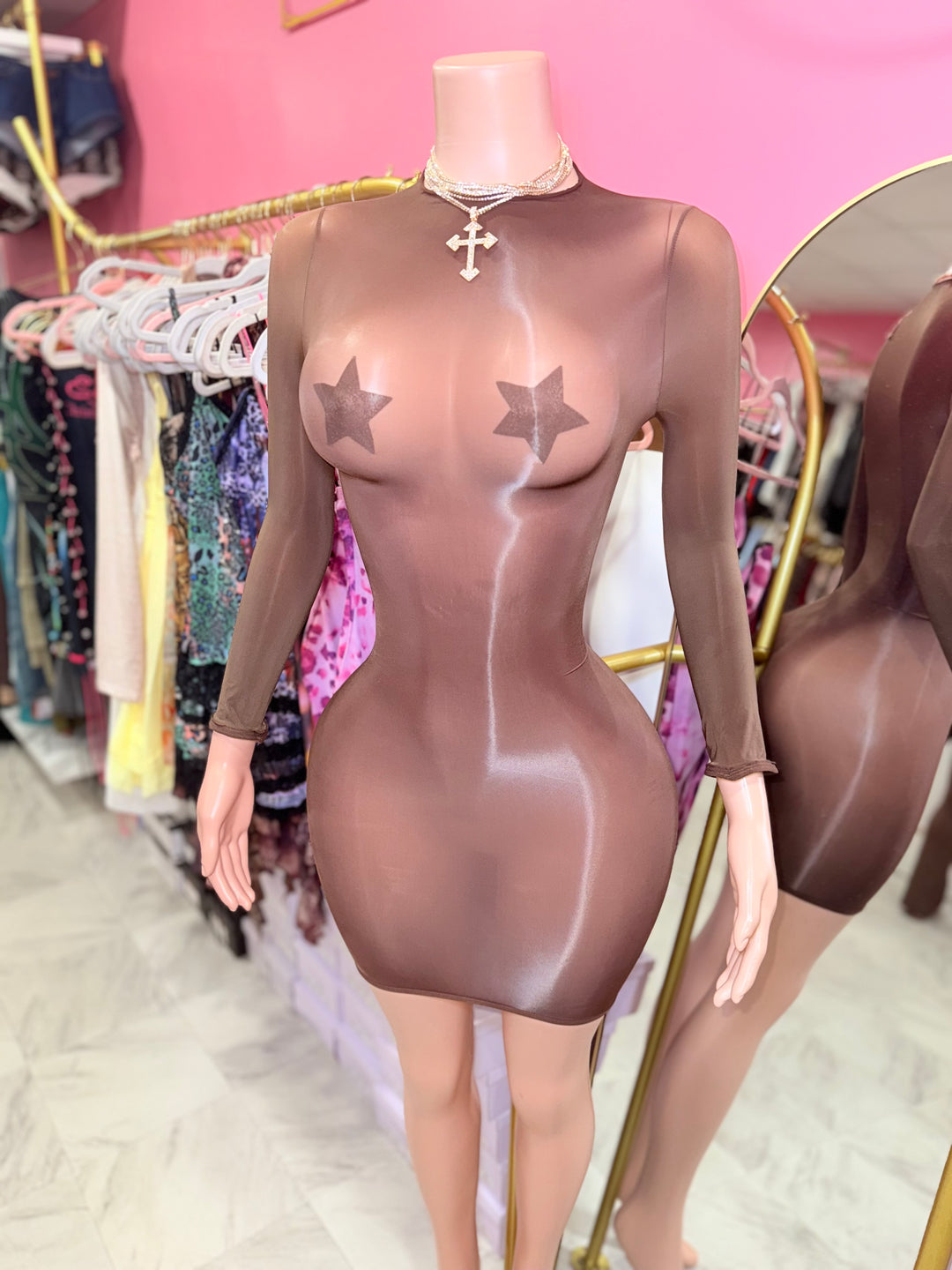 Nude Bodystocking Mini Dress