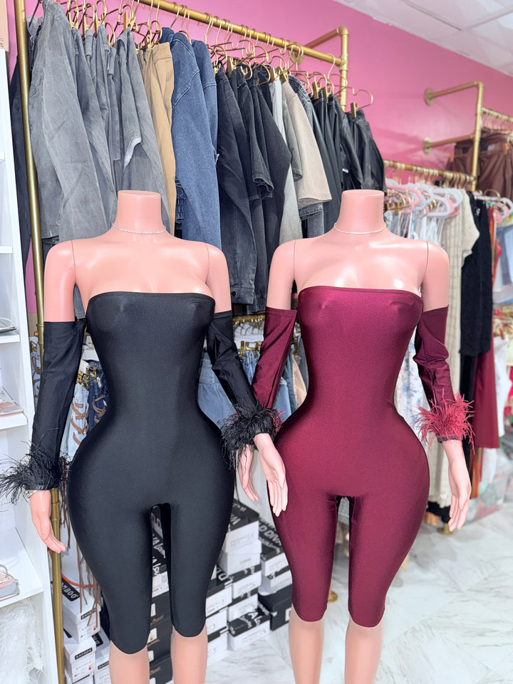 Feather Trim Capri Jumpsuit