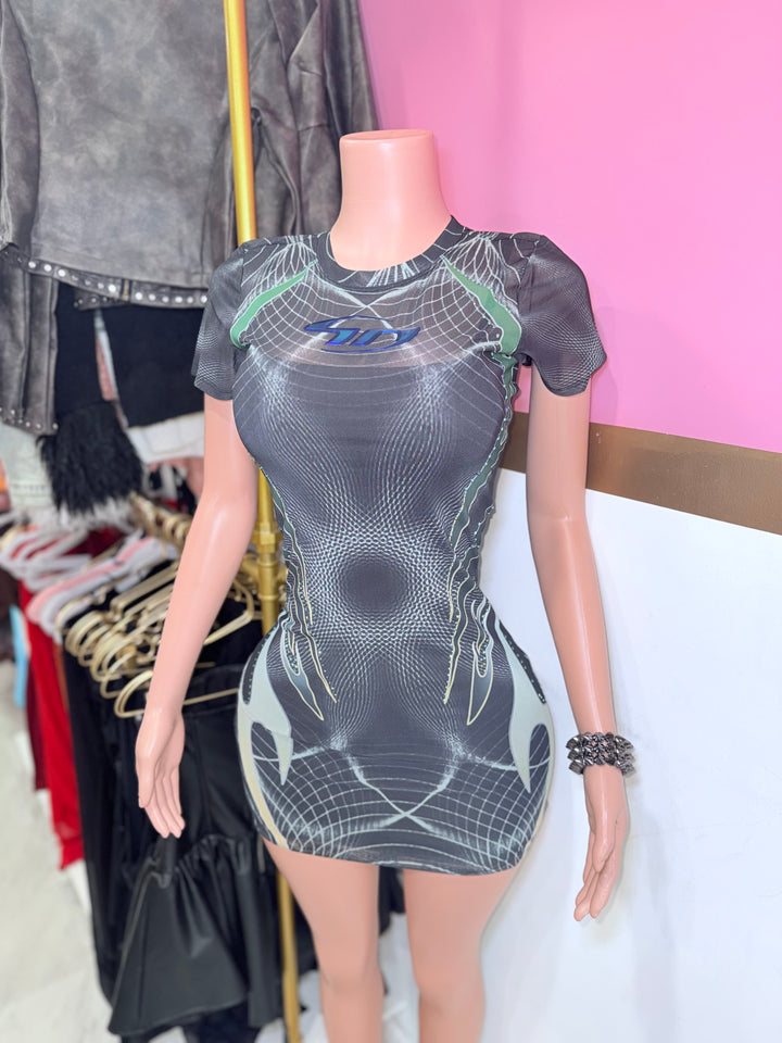 Electric Mesh Mini Dress