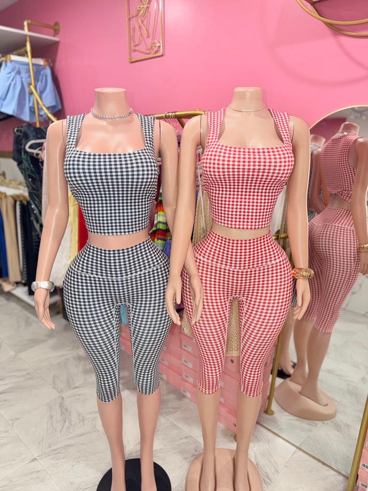 Gingham Print Capri Pants Set
