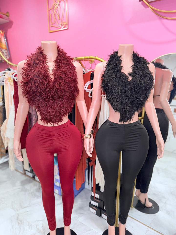 Fur Halter Legging Set