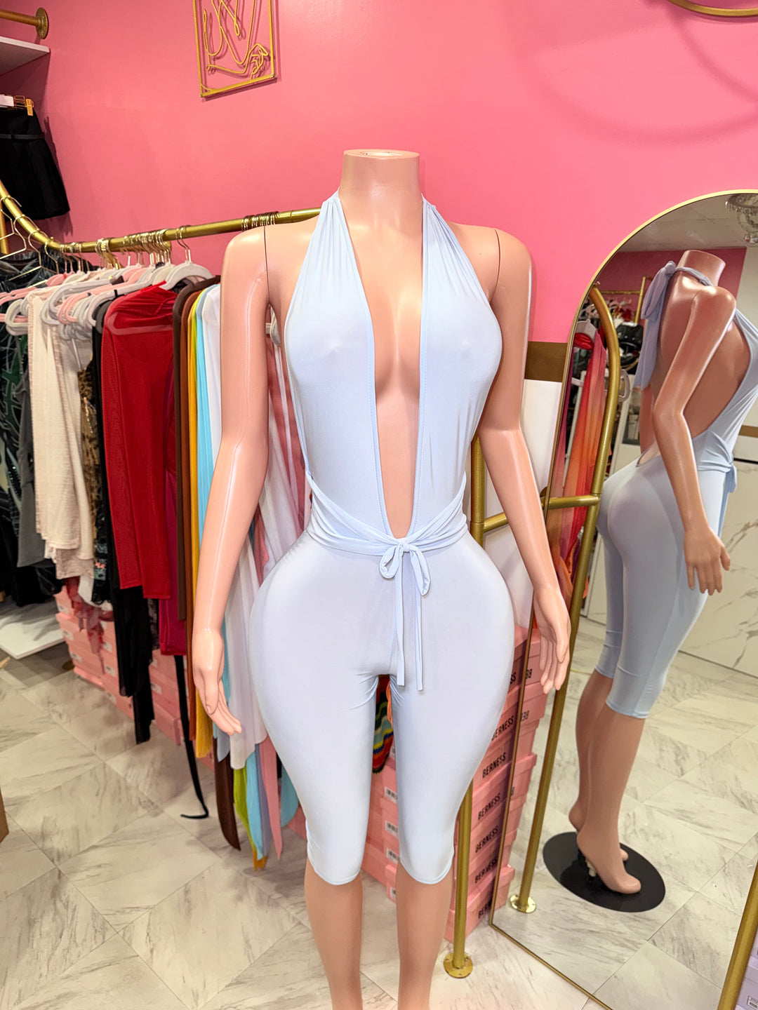Deep V Capri Jumpsuit