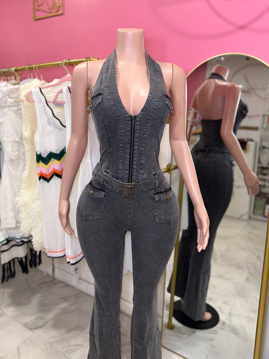 Halter Denim Jumpsuit