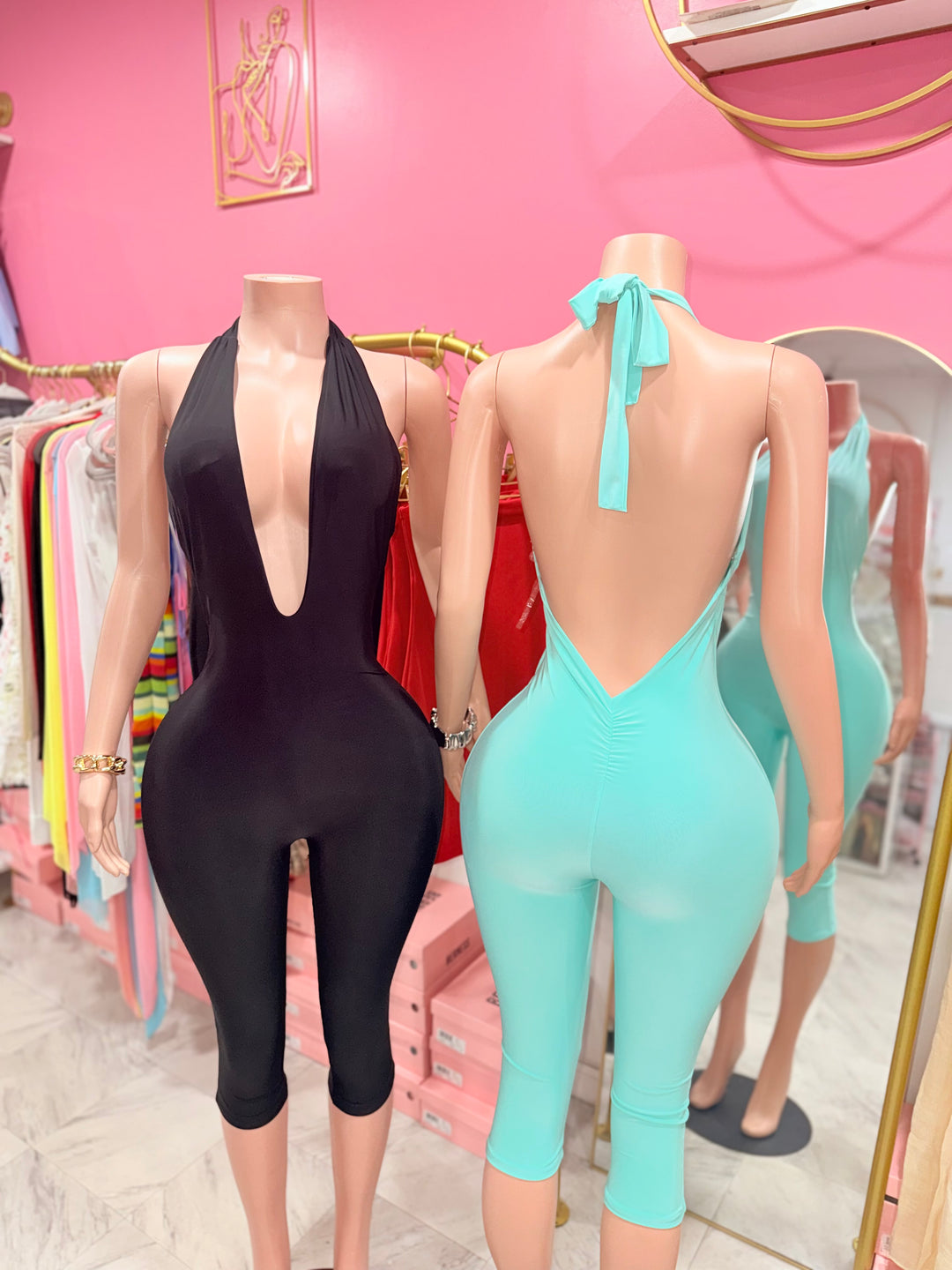Deep V Halter Capri Jumpsuit