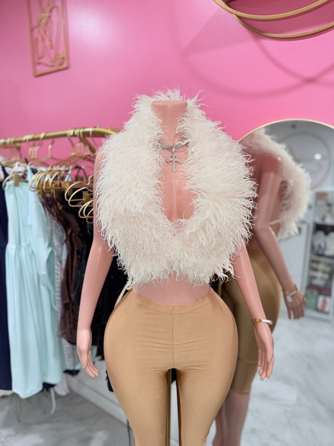 Cropped Mongolian Fur Top