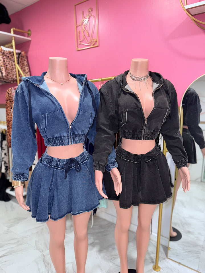 Cropped Hoodie Skirt Set