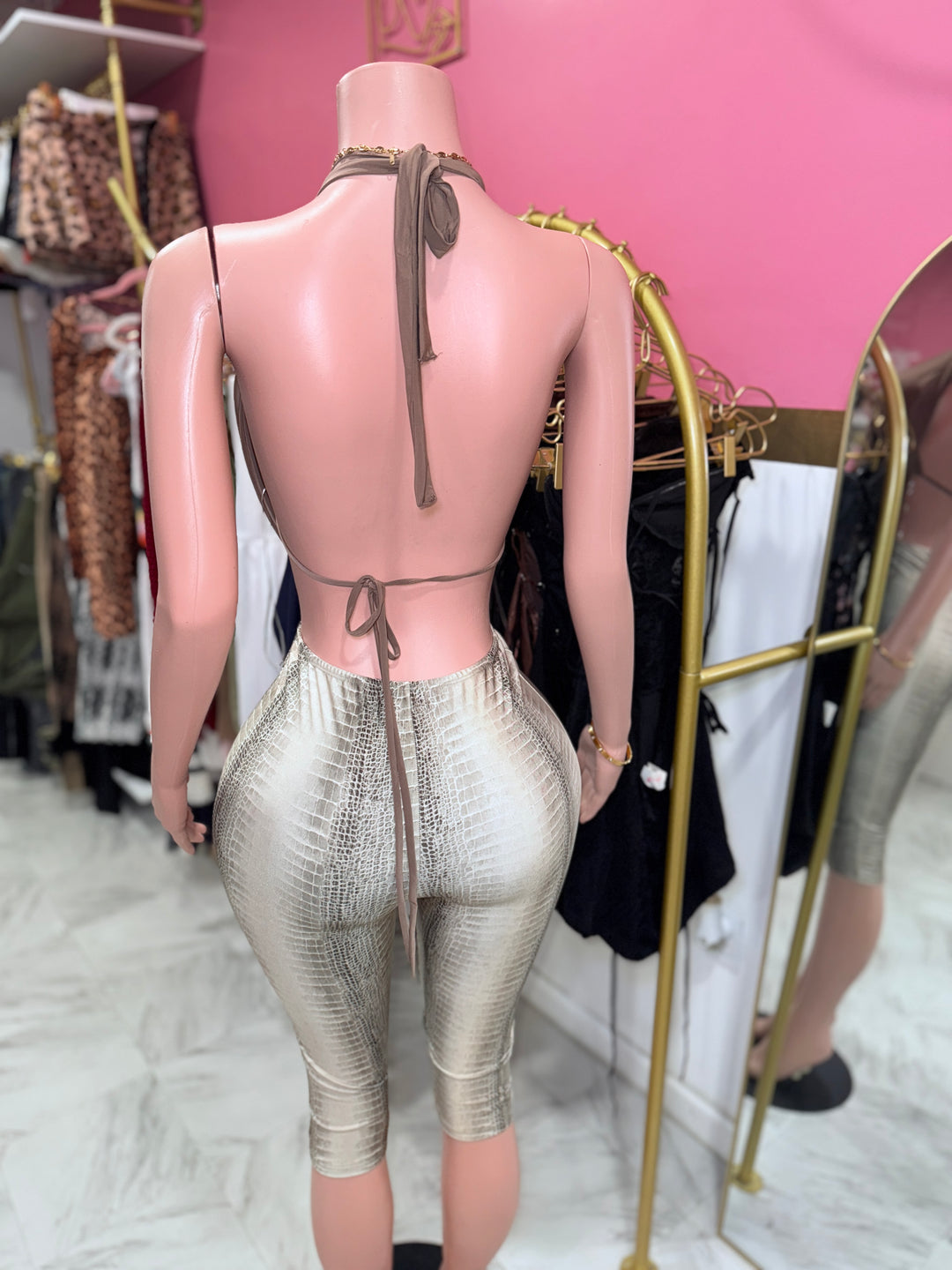 Snakeskin Print Capri Leggings