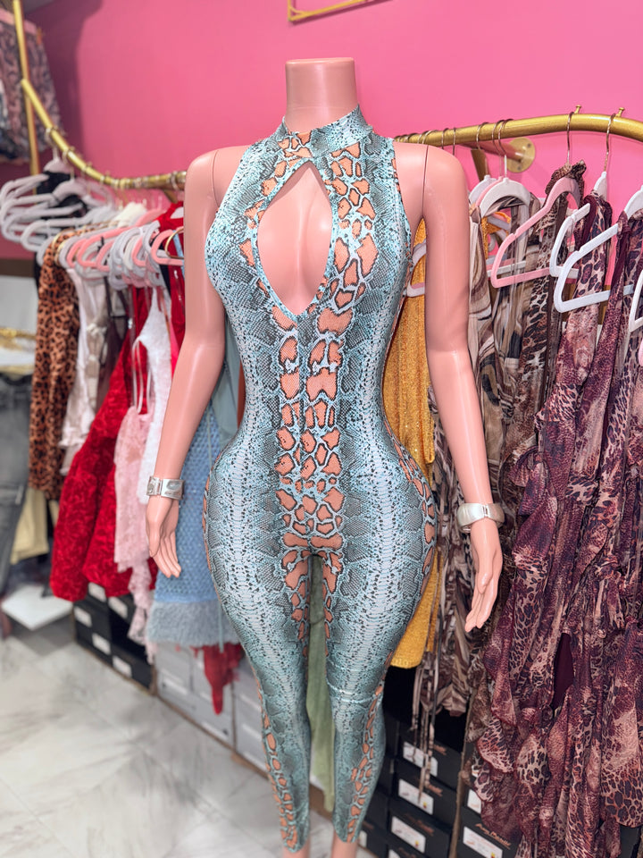 Blue Reptile Cutout Jumpsuit