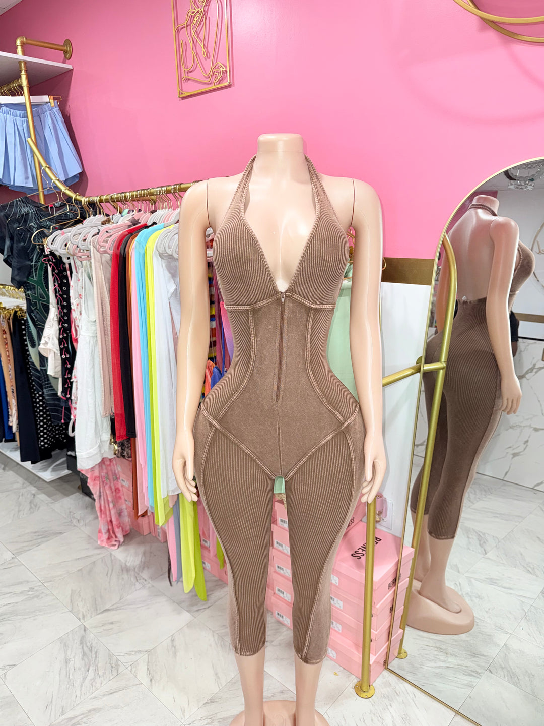 Acid Wash Capri Jumpsuit