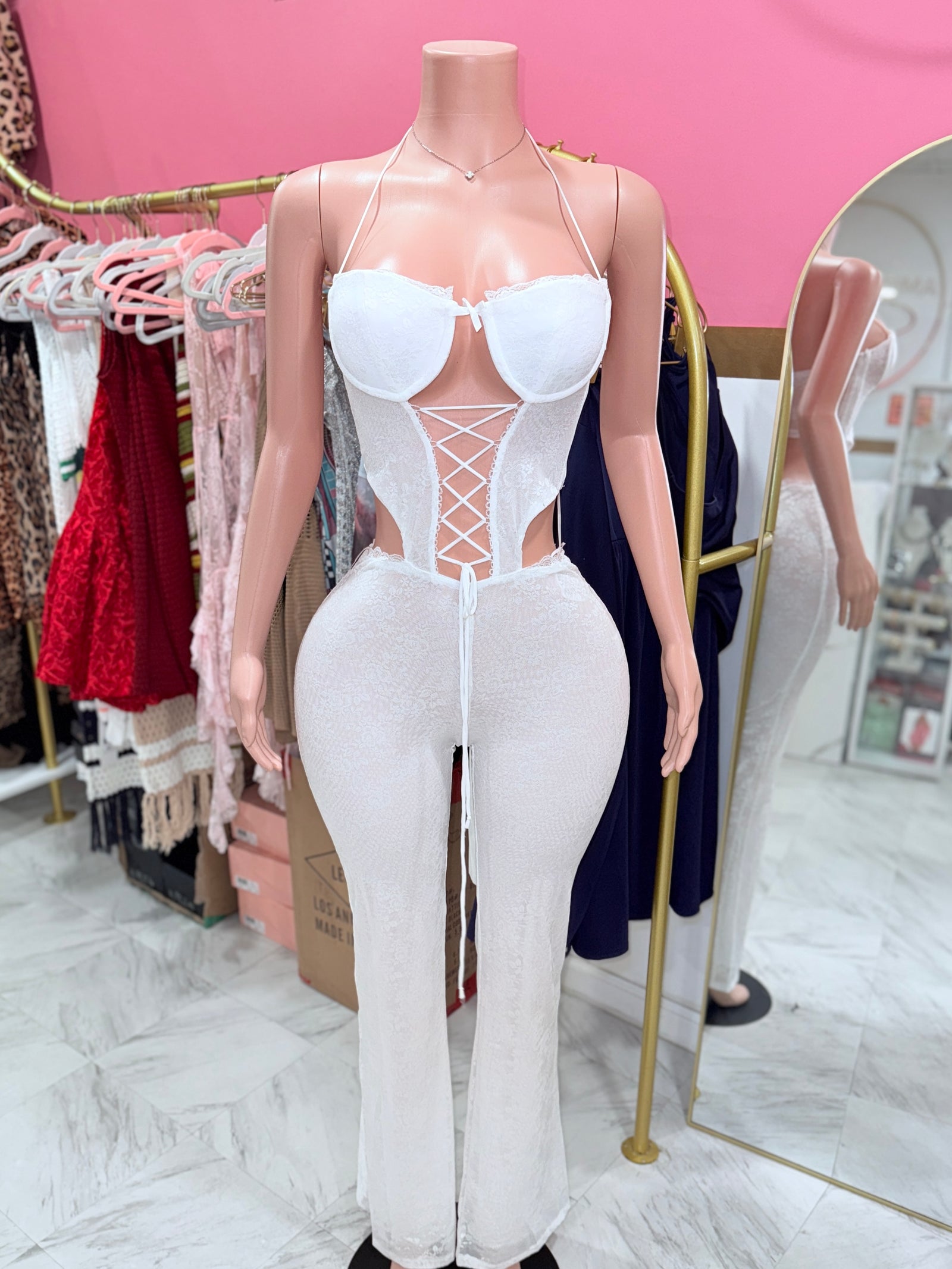 Cutout Lace Halter Jumpsuit