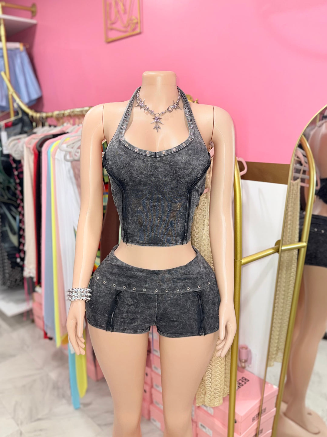 Kina Acid Wash Short Set