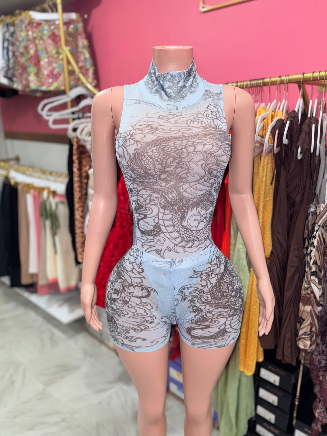 Blue Serpent Mesh Short Set