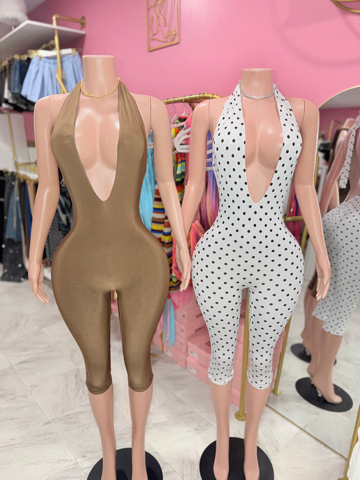 Deep V Halter Capri Jumpsuit