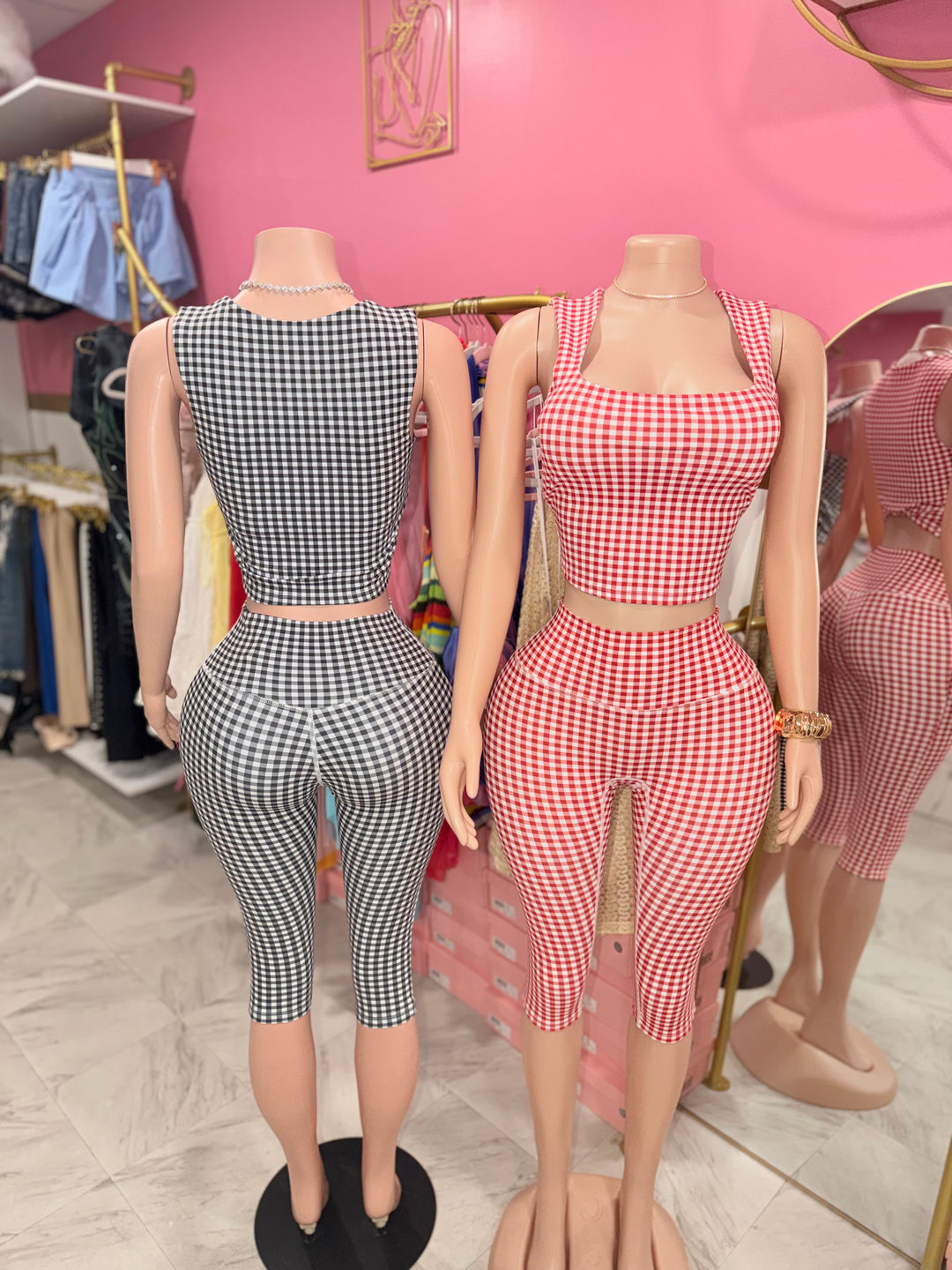 Gingham Print Capri Pants Set