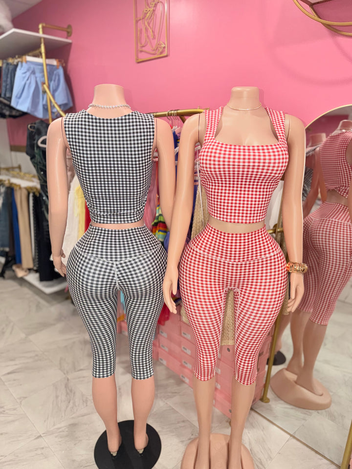 Gingham Print Capri Pants Set