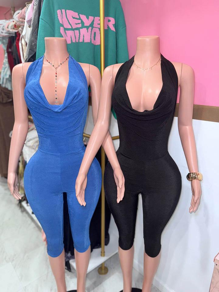 Velvet Cowl Capri Jumpsuit