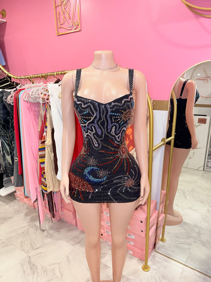 Festive Rhinestone Mini Dress