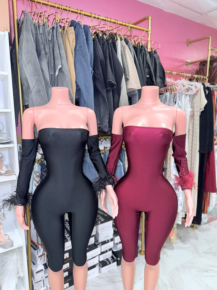 Feather Trim Capri Jumpsuit