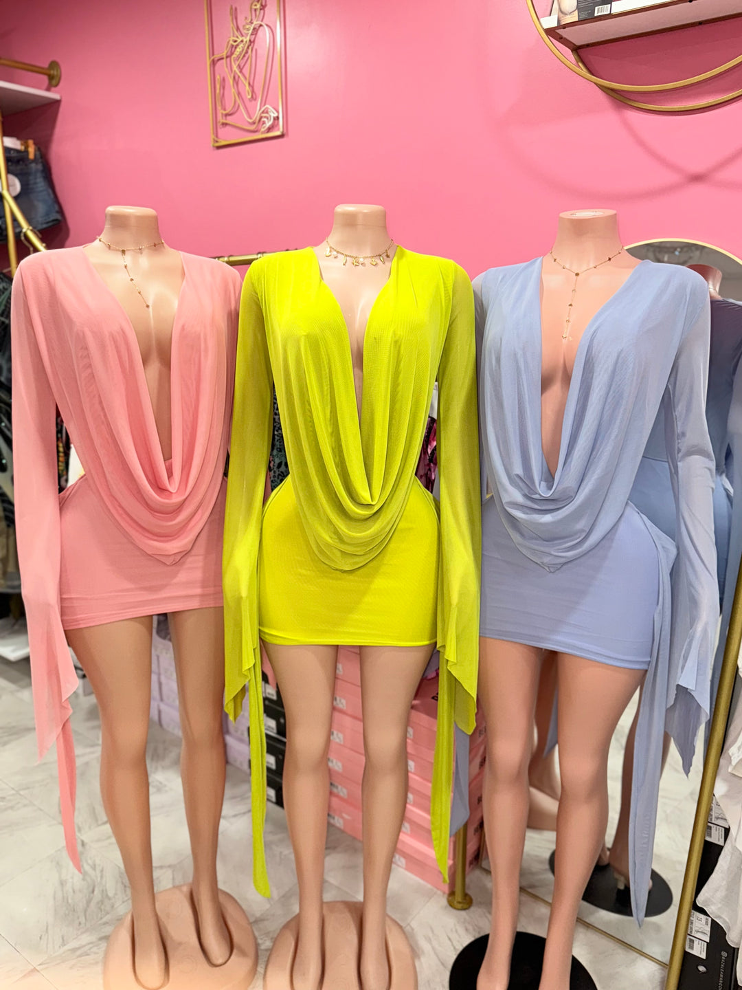 Aneli Mesh Cowl Dress