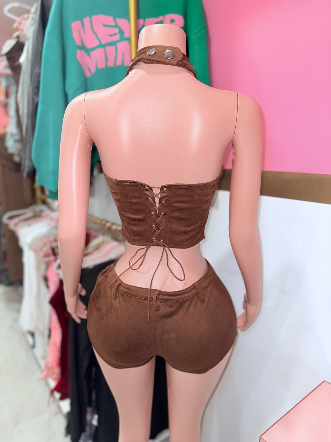 Suede Halter Short Set