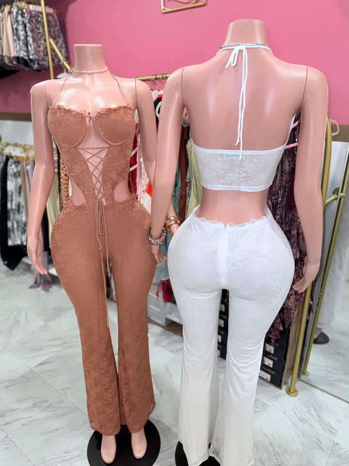 Cutout Lace Halter Jumpsuit