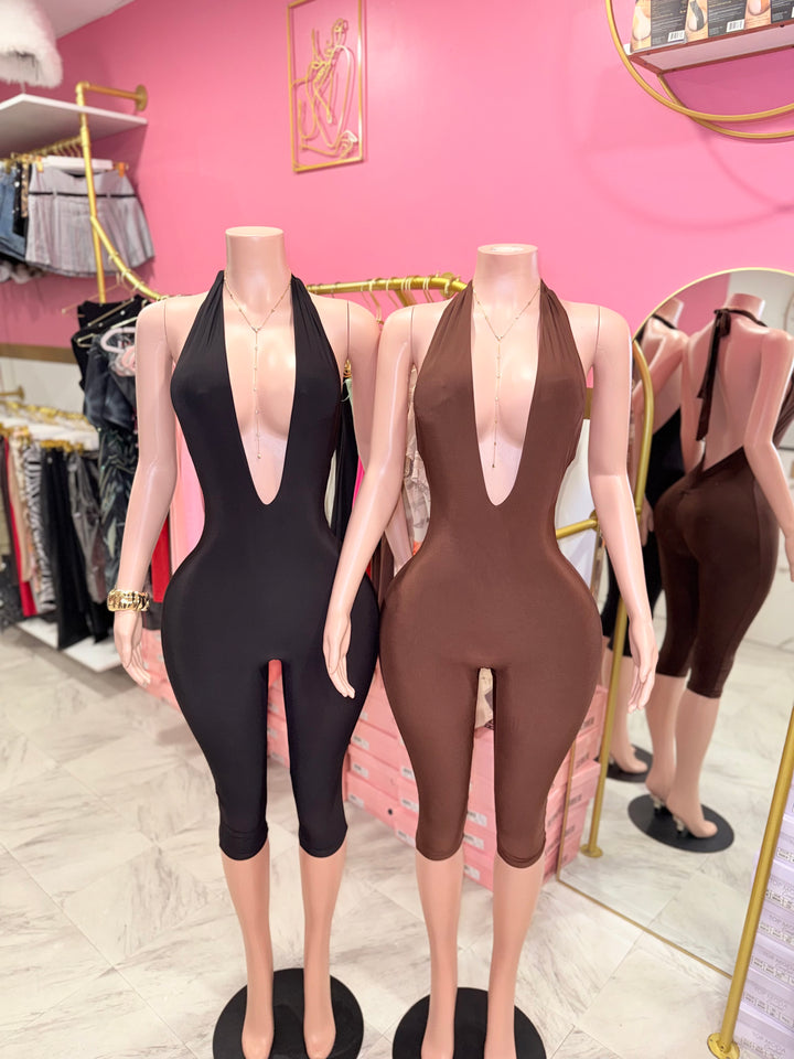 Deep V Halter Capri Jumpsuit