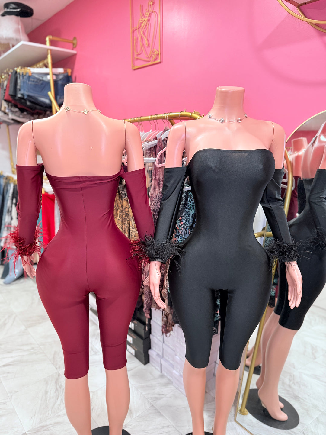 Feather Trim Capri Jumpsuit