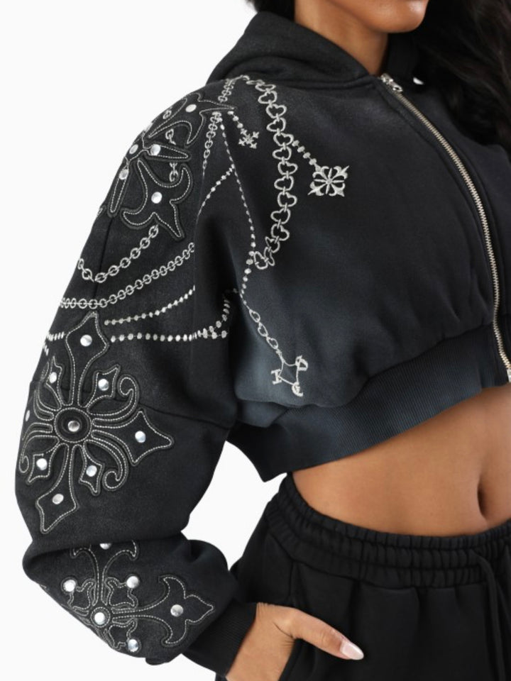 Embroidered Studded Hoodie