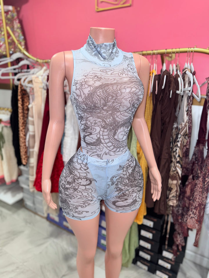 Blue Serpent Mesh Short Set