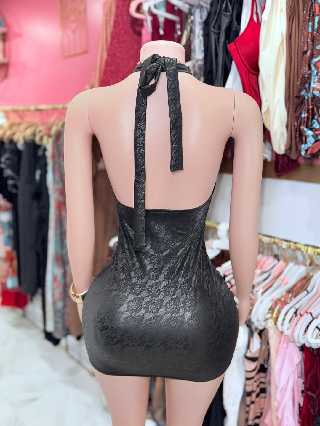 Laci Leather Halter Dress