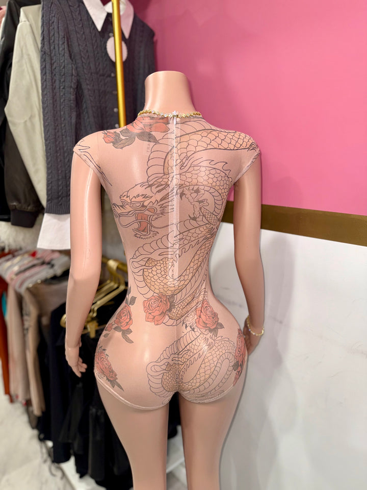 Dragon Rose Mesh Romper
