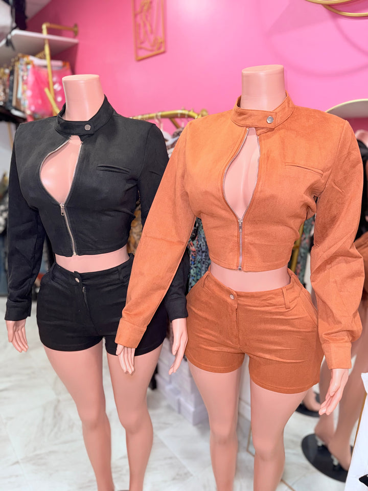 Suede Jacket Short Set