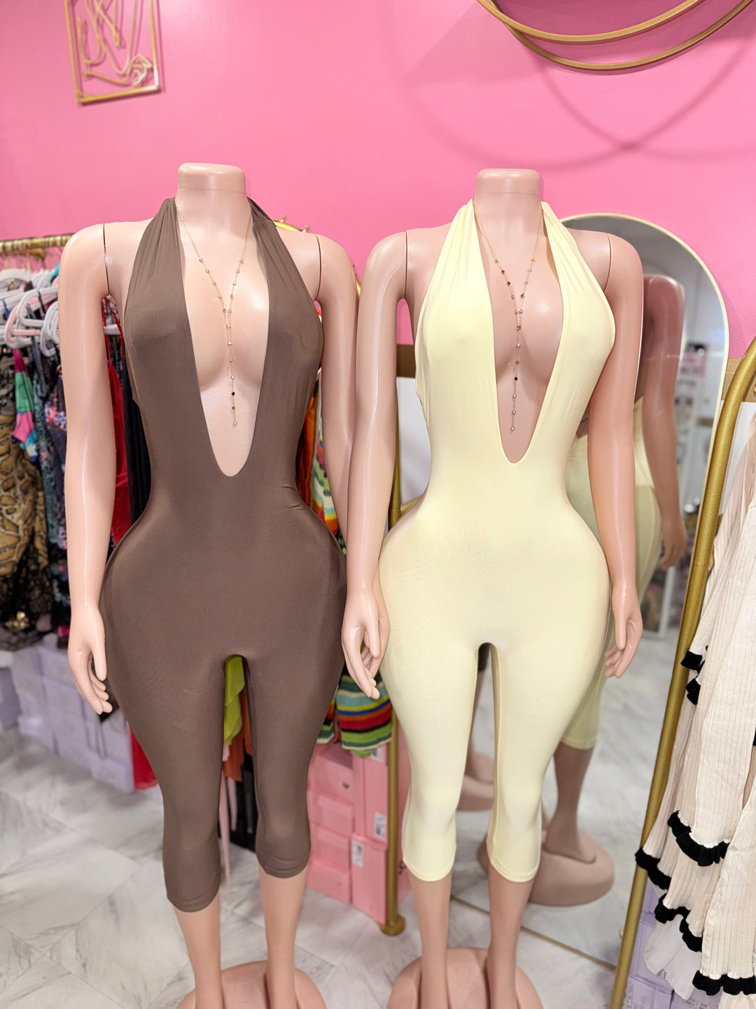 Deep V Halter Capri Jumpsuit
