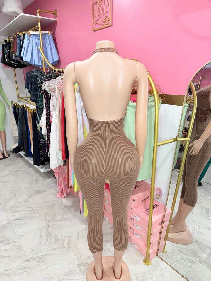 Acid Wash Capri Jumpsuit