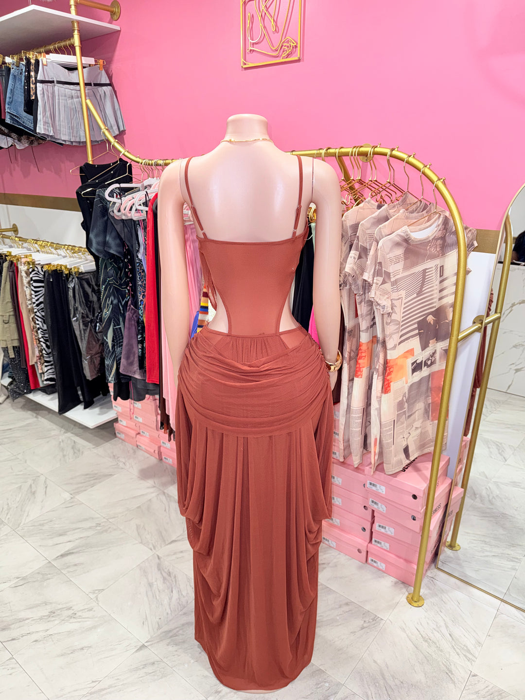 Upscale Draped Mesh Dress