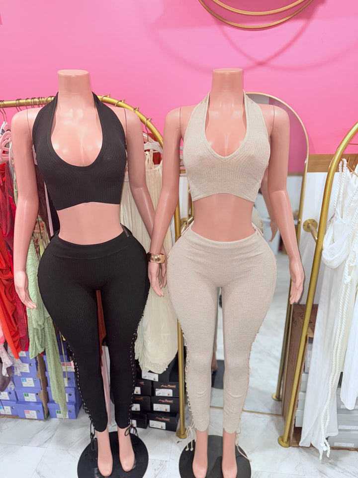 Alli Halter Lace Up Knit Set