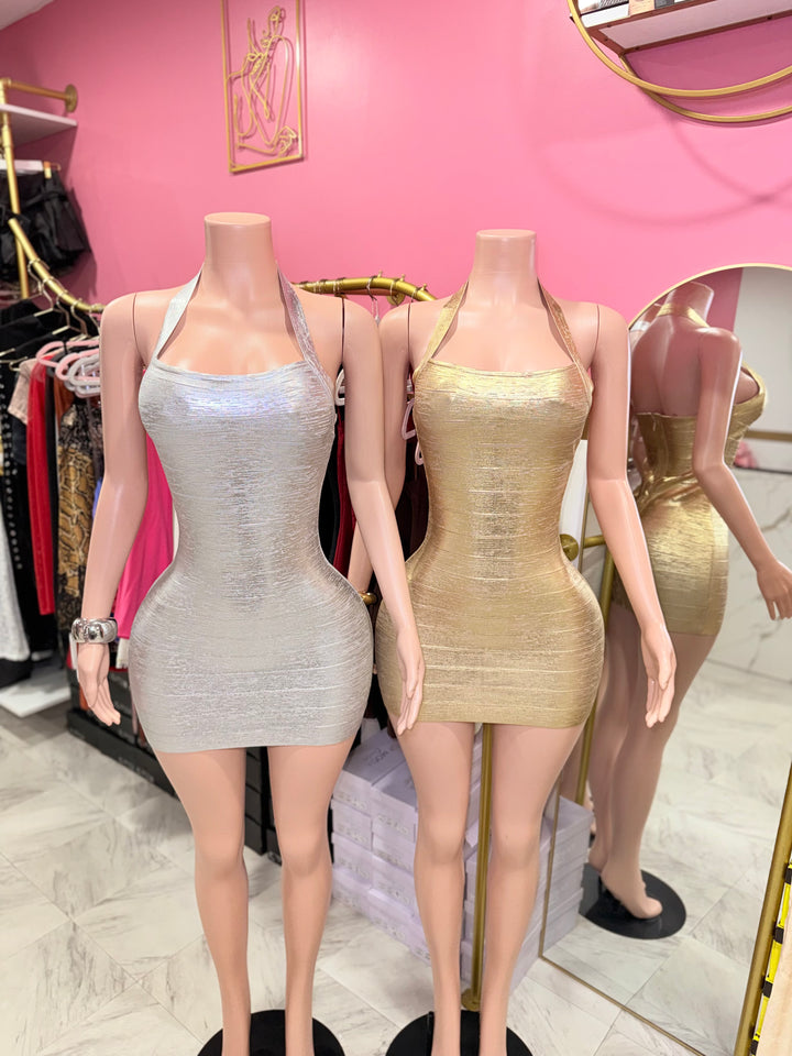 Metallic Foil Bandage Dress