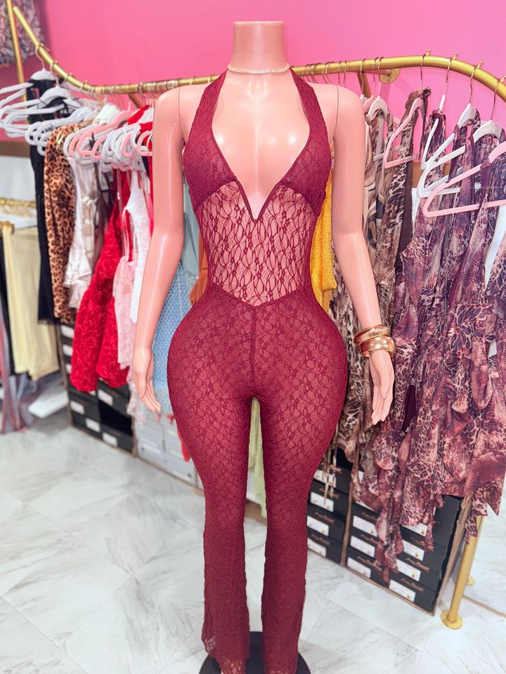 Wine Down Lace Jumpsuit