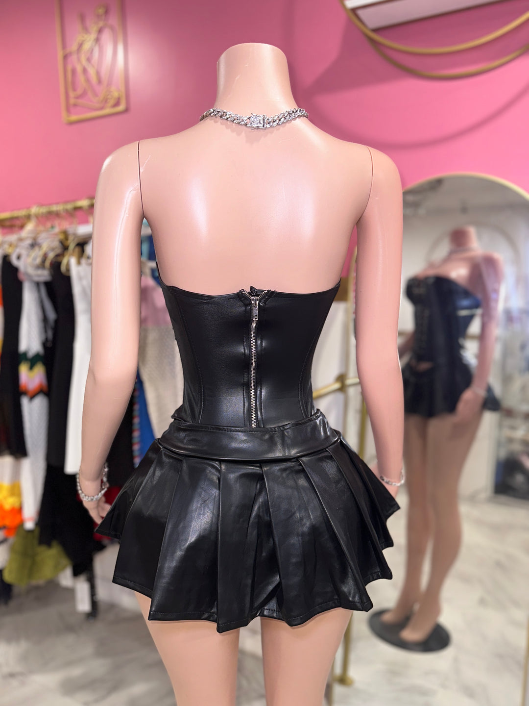 Leather Baddie Corset Skirt Set