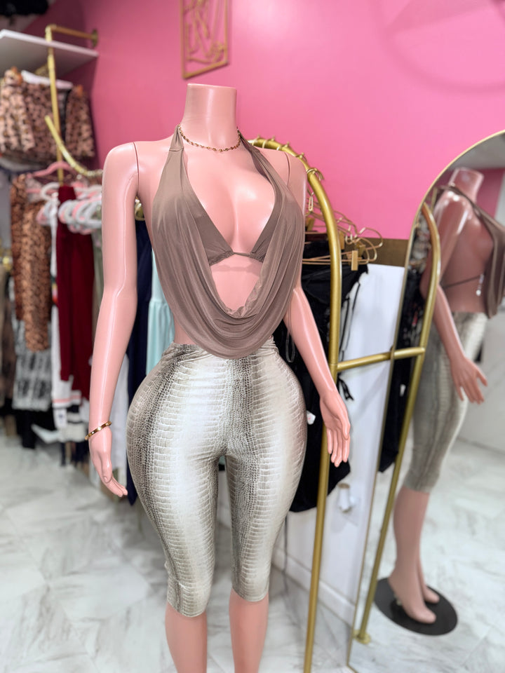 Snakeskin Print Capri Leggings