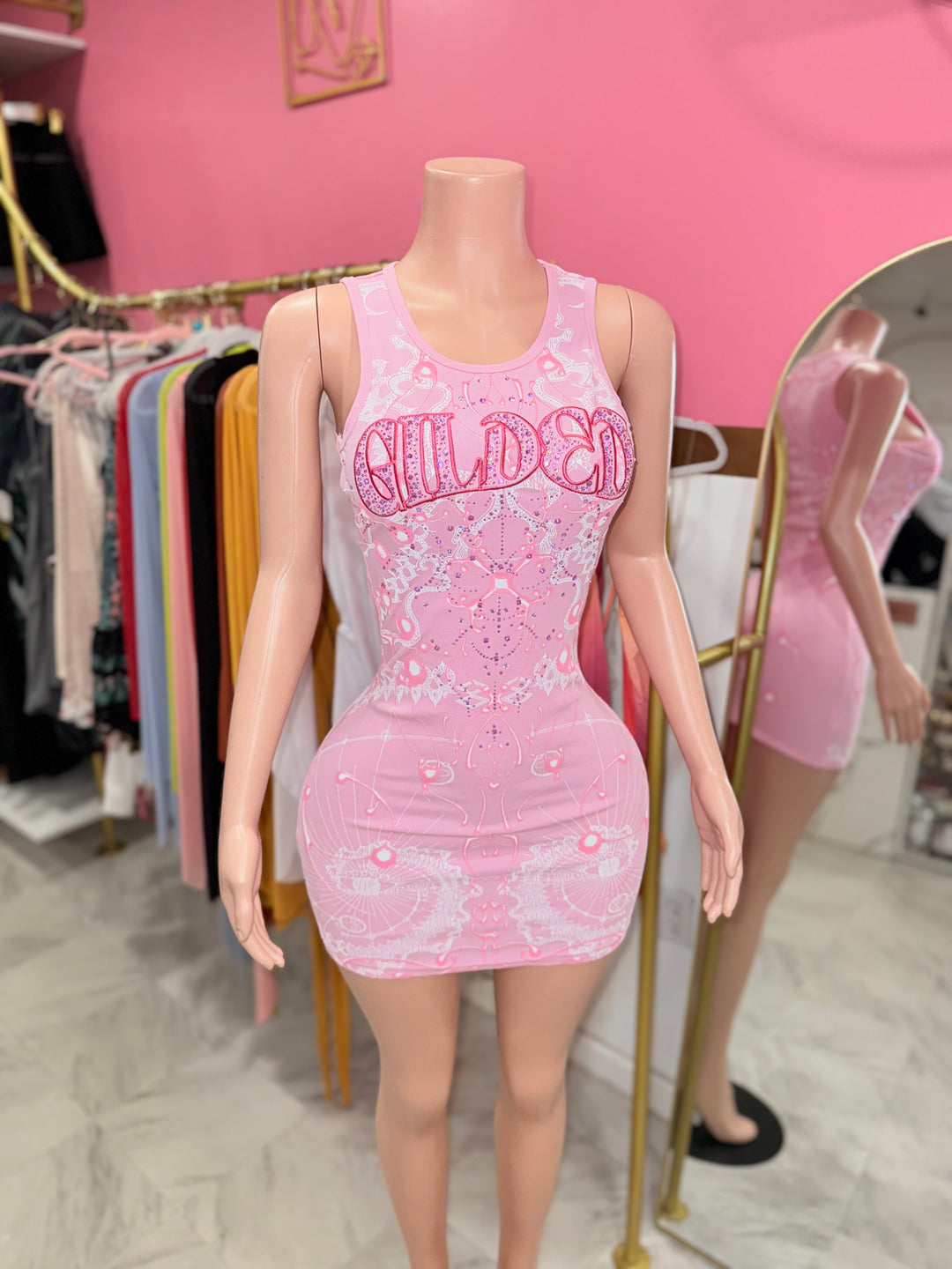 Gilded Rhinestone Tank Dress