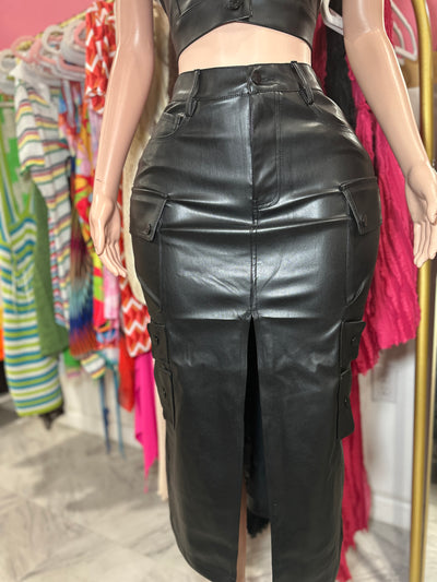 Vegan Leather Cargo Skirt