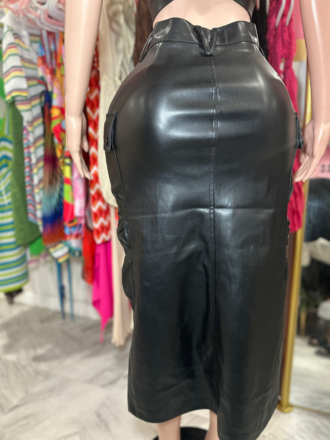 Vegan Leather Cargo Skirt