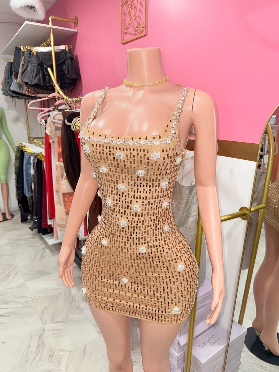 Elegance Rhinestone Mini Dress
