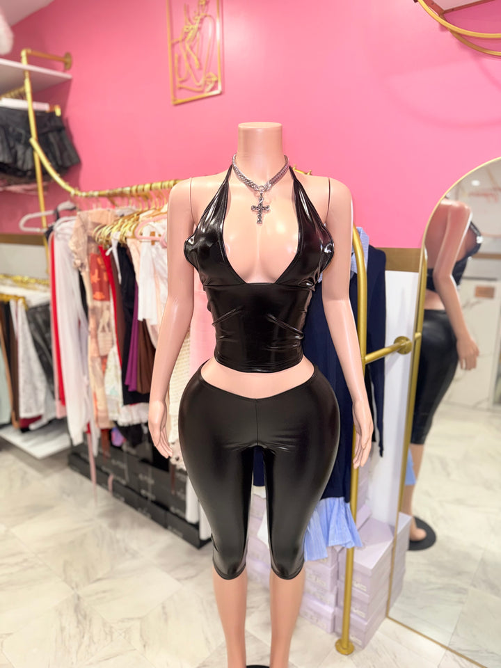 Seductive Leather Capri Set
