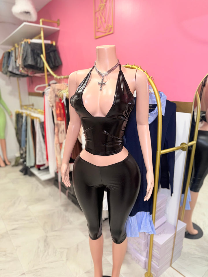 Seductive Leather Capri Set